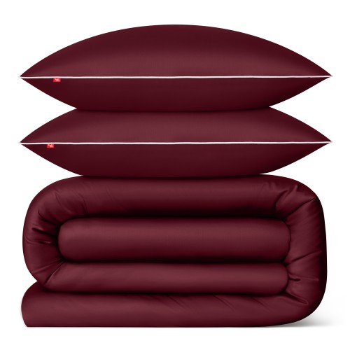 Pościel satynowa 200x220 + 2x 70x80 cm burgundowa - 100% bawełna premium